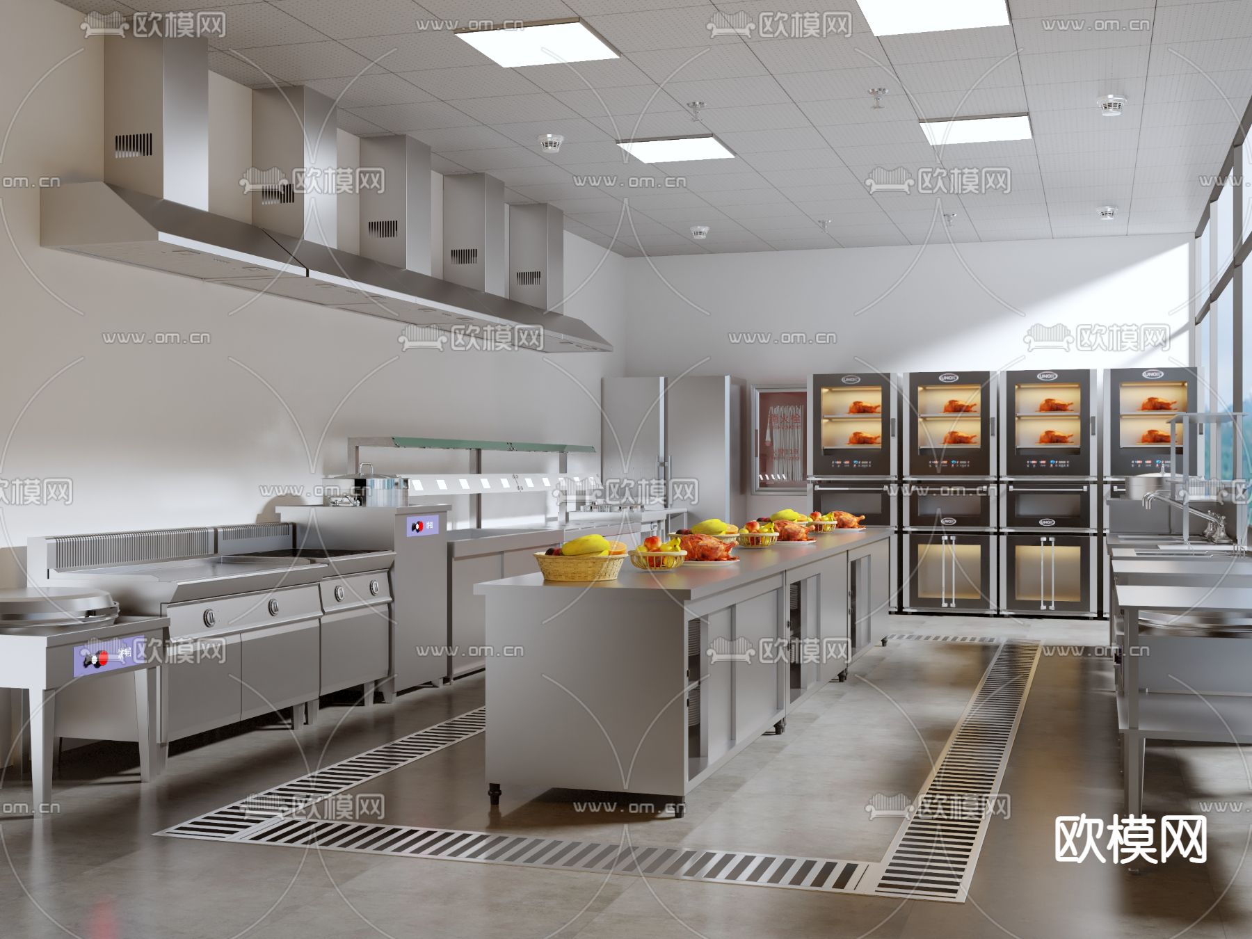 现代酒店中央厨房3d模型