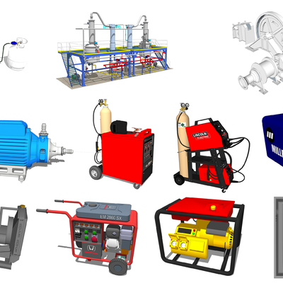 现代卷扬机电焊机工业设备su模型 