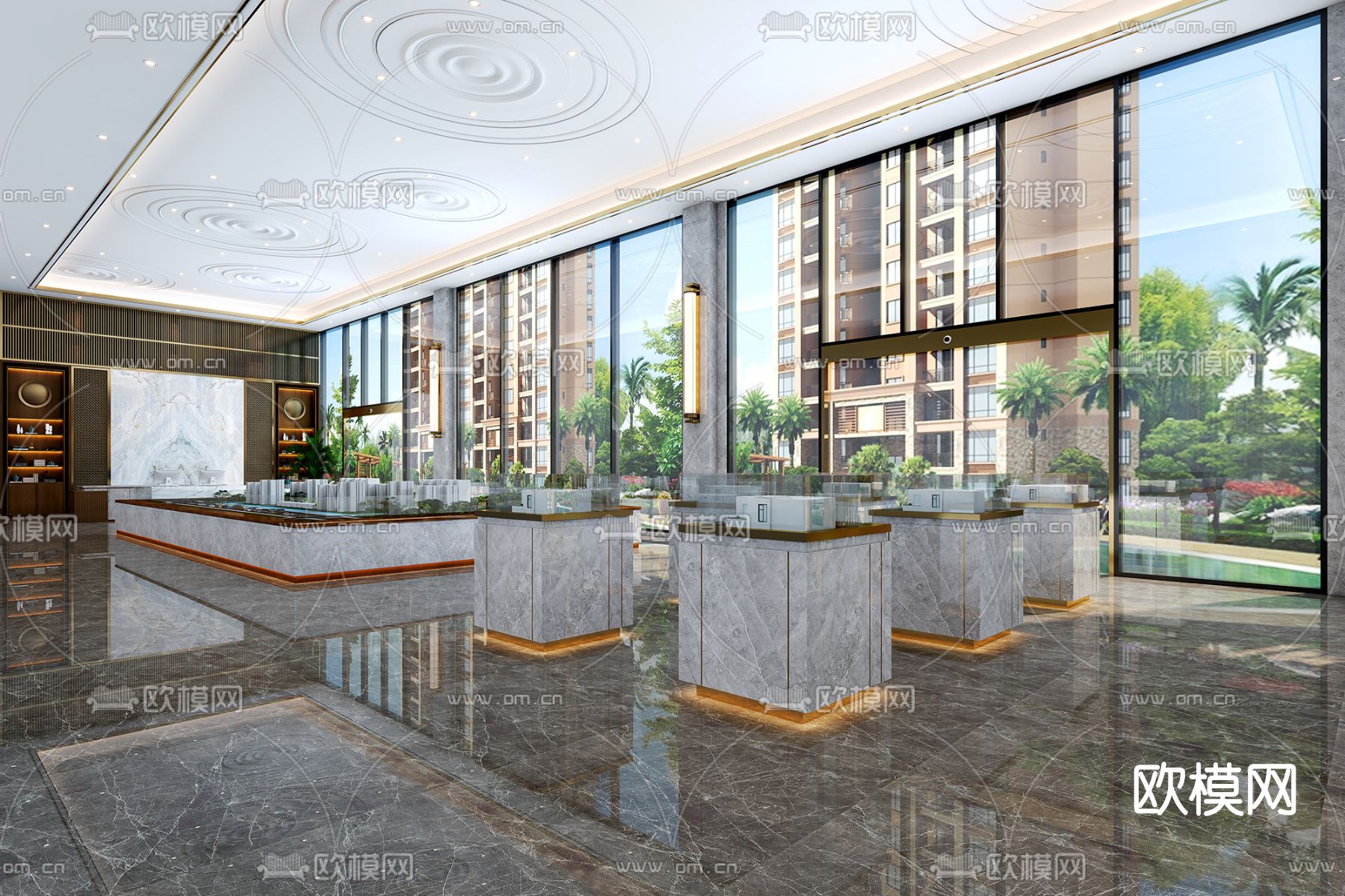 现代售楼处沙盘区免费3d模型下载（渲染图2）