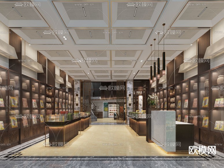 新中式茶叶专卖店免费3d模型下载(渲染图2)