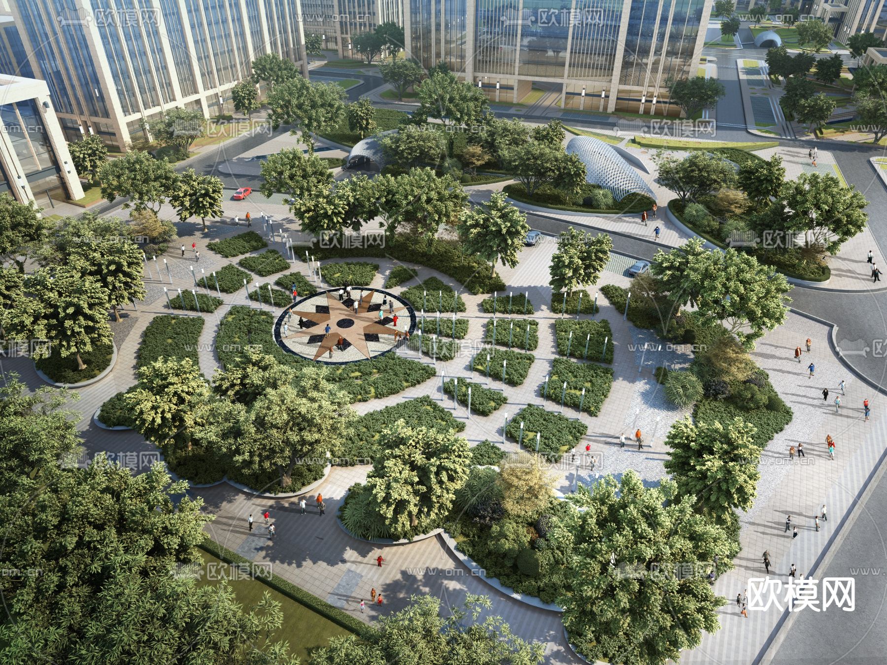 现代办公园区中心景观鸟瞰3d模型下载