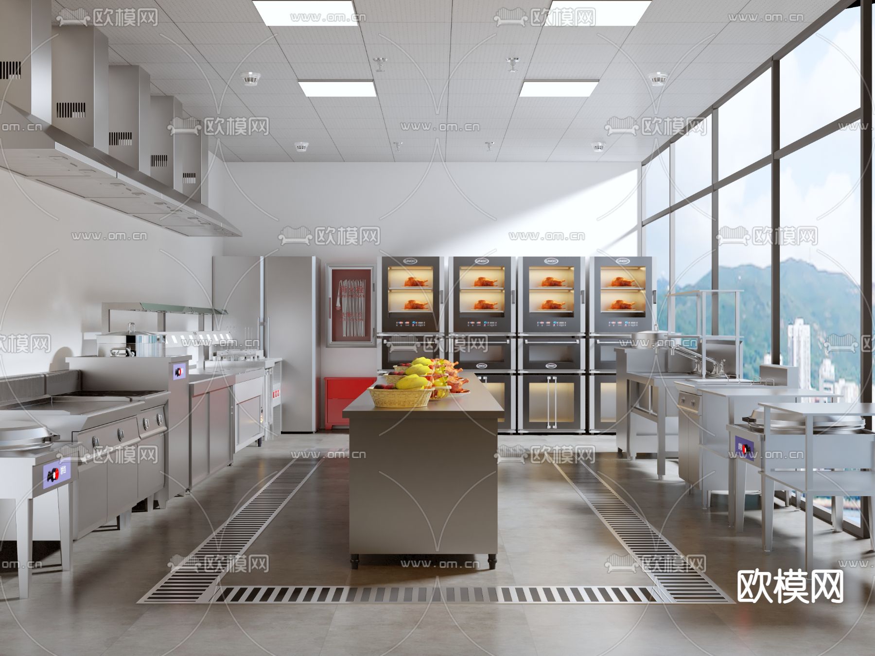 现代酒店中央厨房3d模型