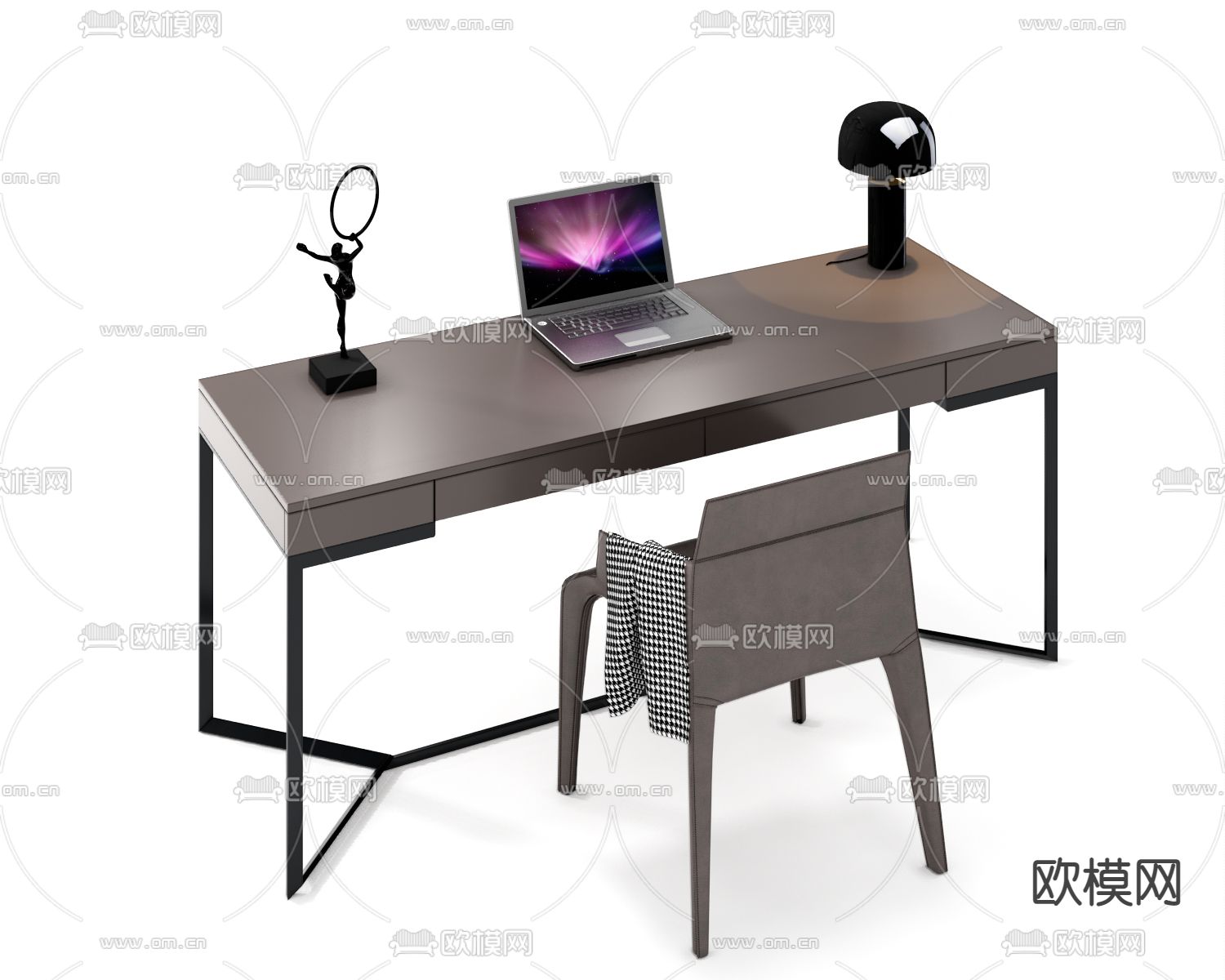 现代轻奢书桌椅su模型下载（渲染图4）