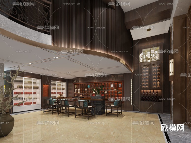 新中式茶叶专卖店免费3d模型下载(渲染图1)