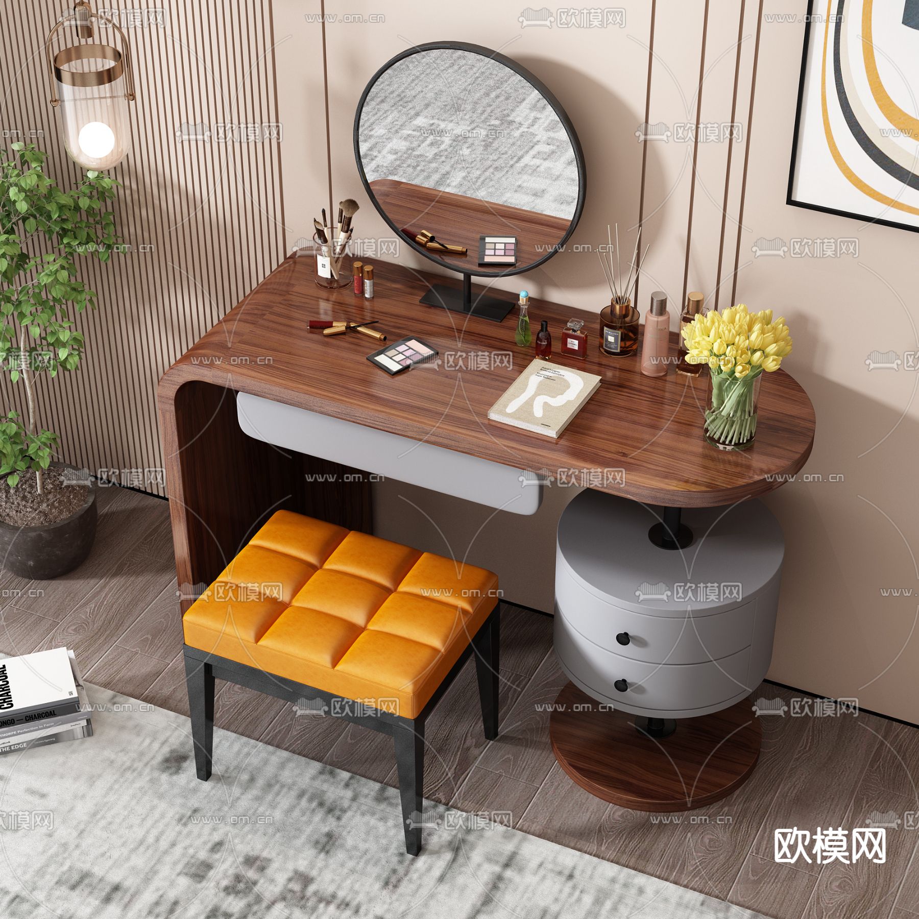 北欧实木梳妆台3d模型
