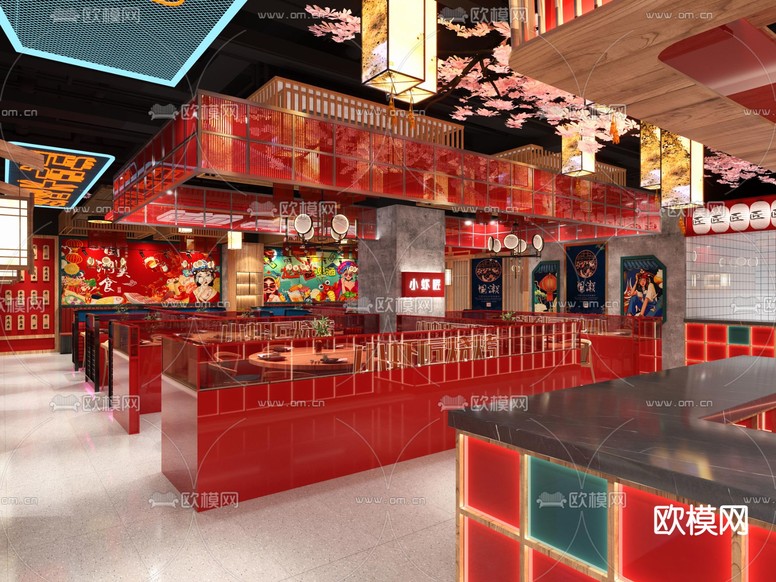 新中式國潮風火鍋店3d模型下載(渲染圖3)