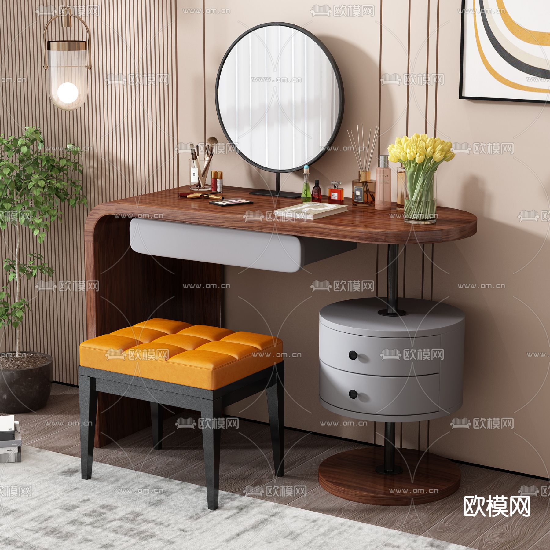 北欧实木梳妆台3d模型