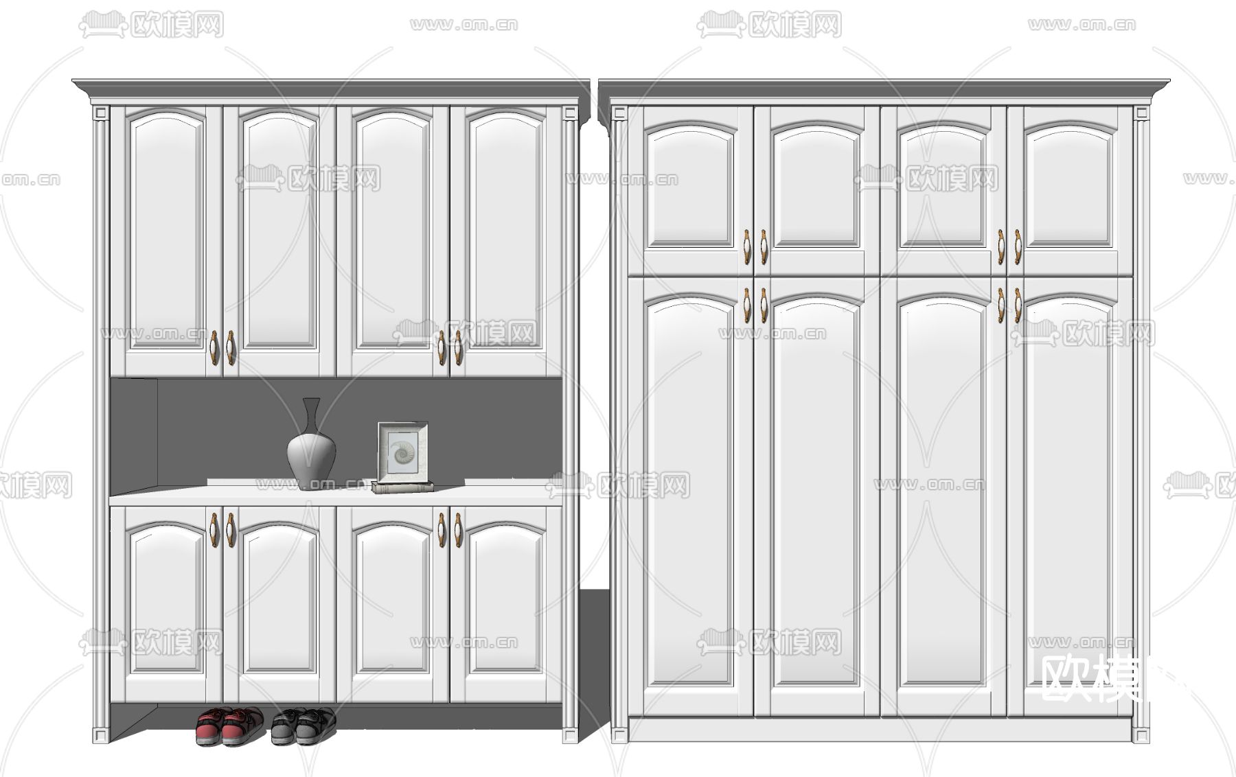 欧式鞋柜衣柜su模型下载