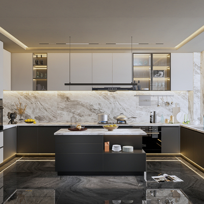  现代开放式厨房su模型 