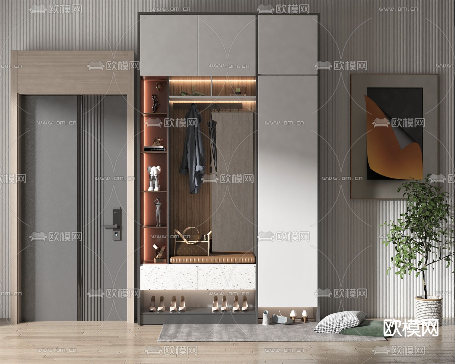 现代玄关鞋柜3d模型下载