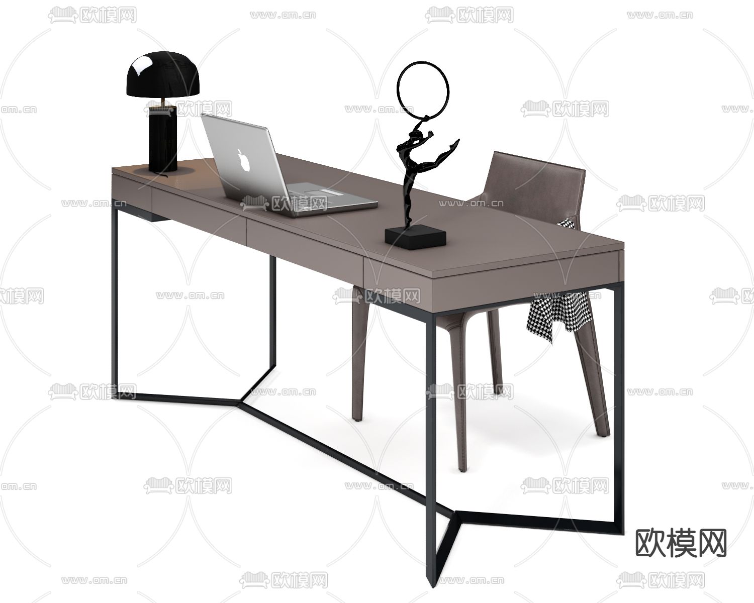 现代轻奢书桌椅su模型下载（渲染图3）