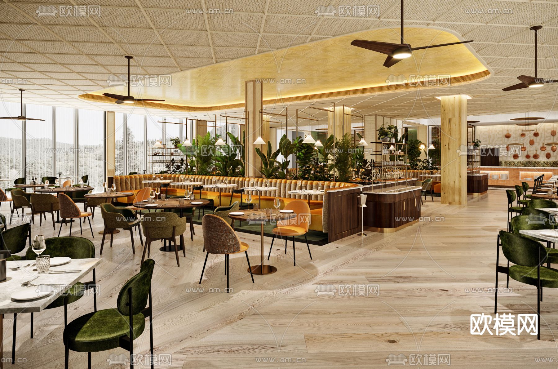 现代酒店自助餐厅3d模型下载