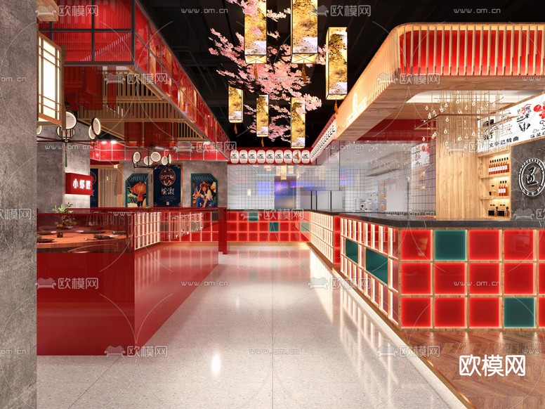 新中式國潮風火鍋店3d模型下載(渲染圖4)