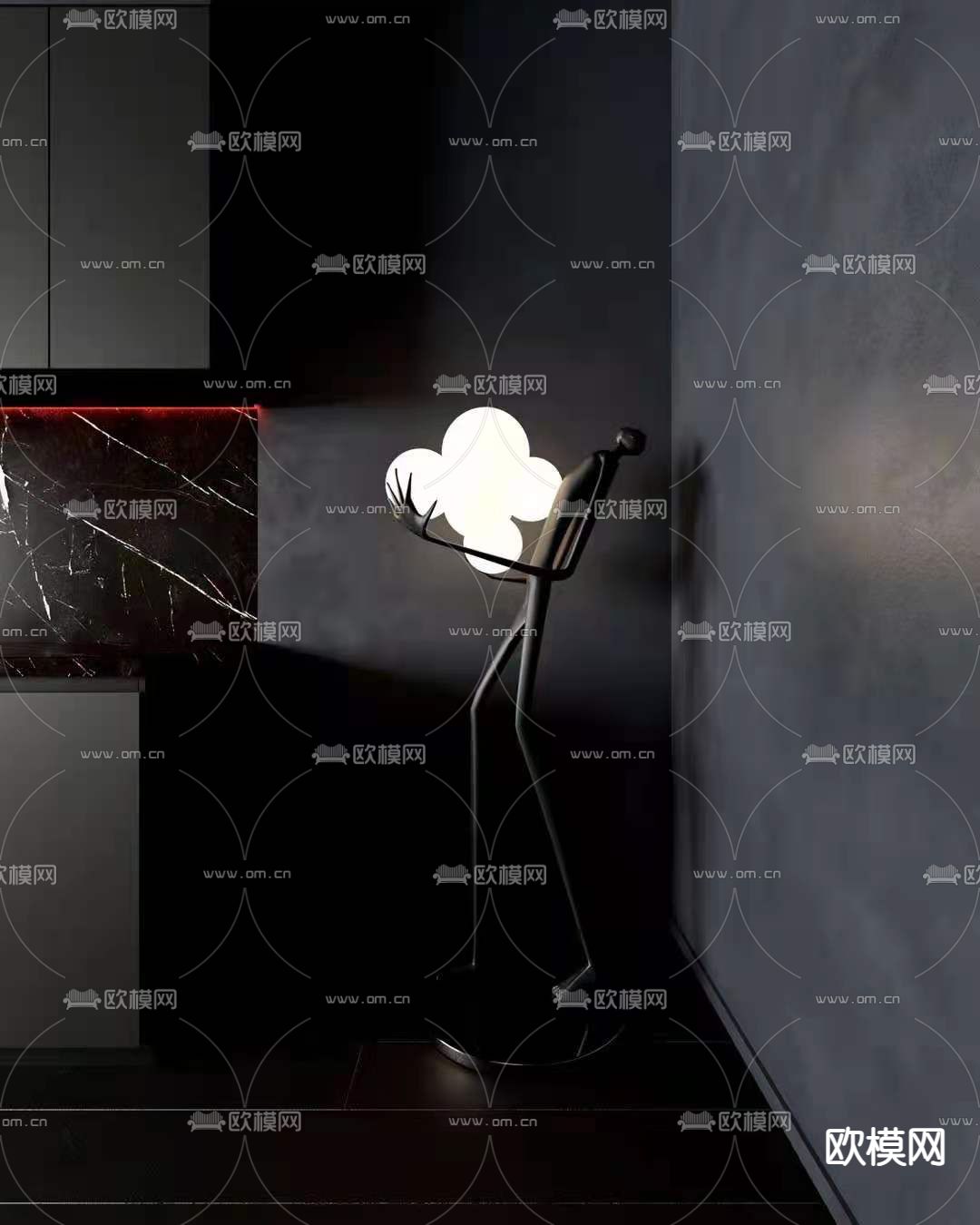 现代高级灰餐厅3d模型下载（渲染图6）