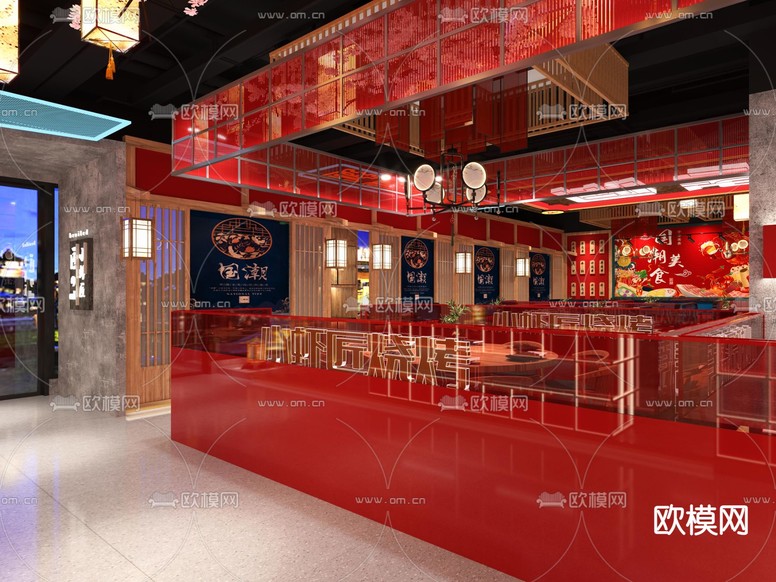 新中式國潮風火鍋店3d模型下載(渲染圖6)