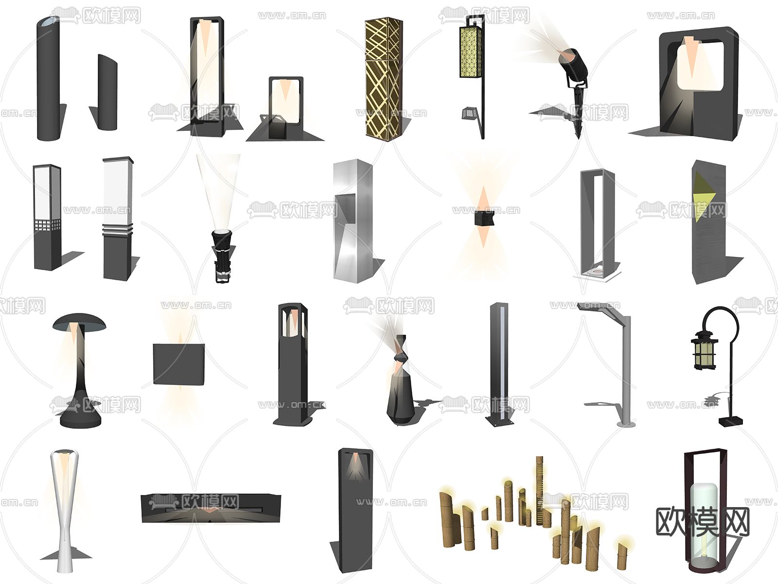 现代路灯草坪灯su模型下载