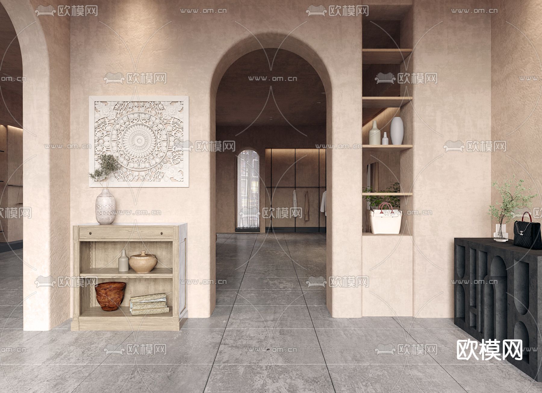 侘寂包包衣服专卖店3d模型下载（渲染图1）