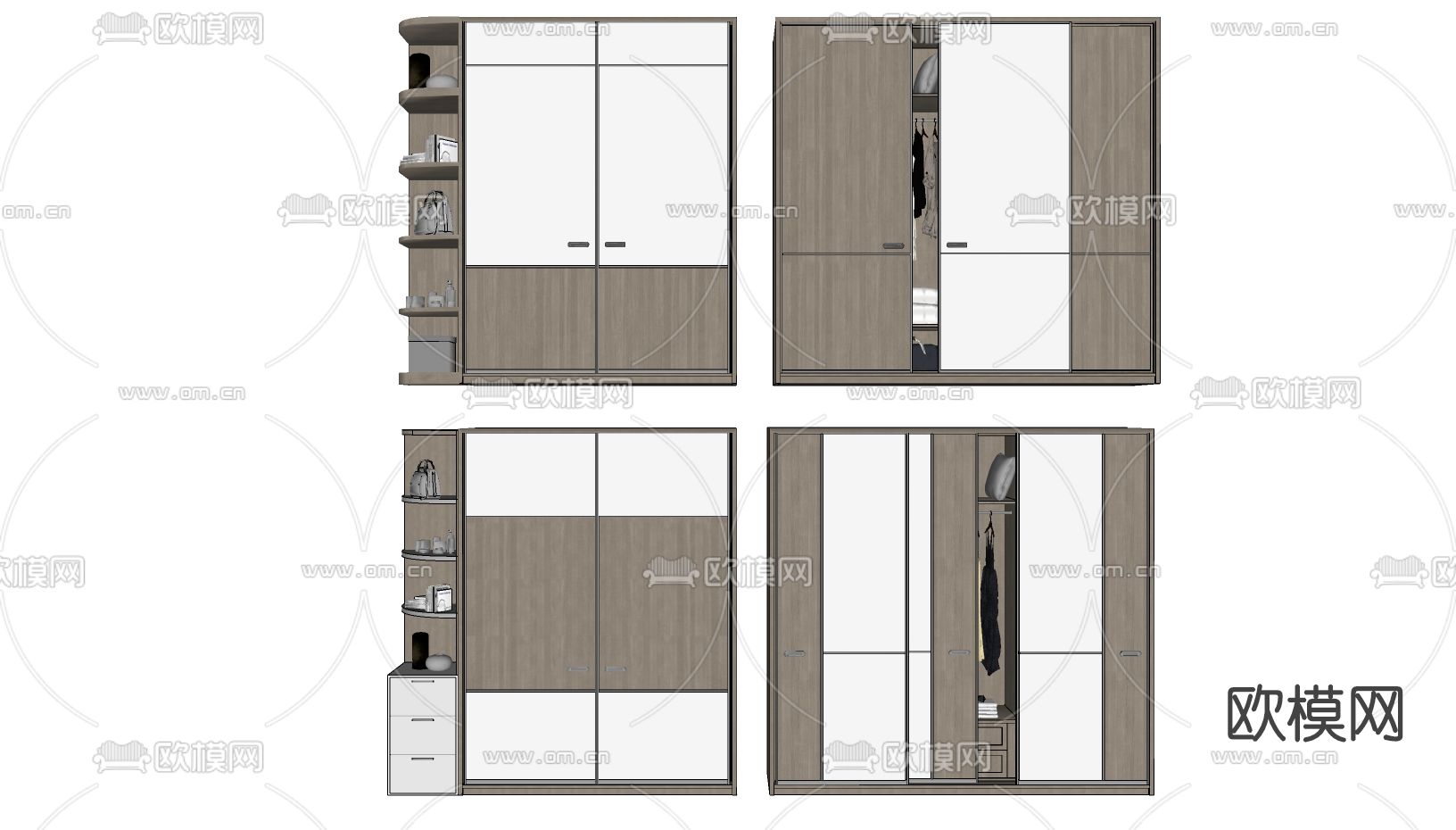 现代平开门衣柜su模型下载（渲染图2）