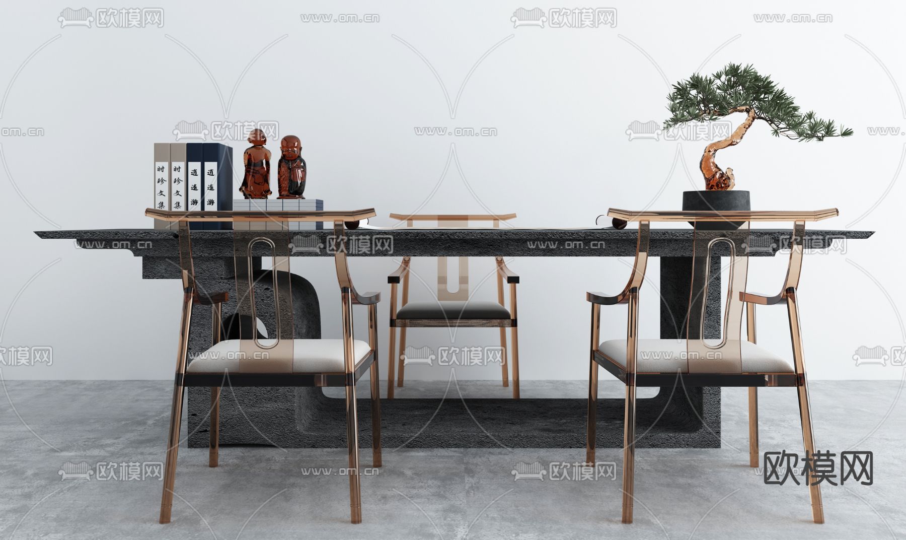 新中式亚克力茶桌椅3d模型下载