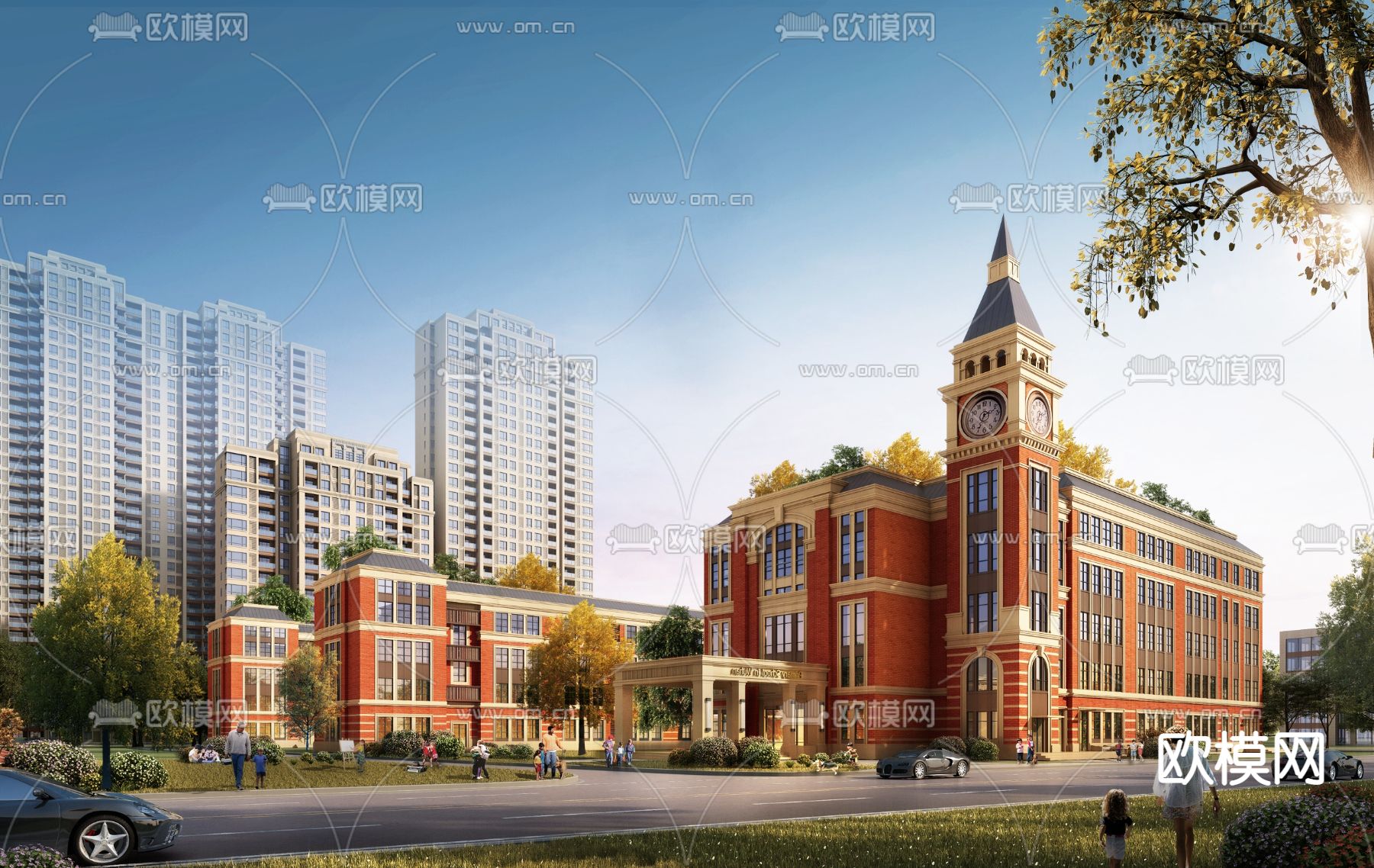 欧式国际学校外观3d模型