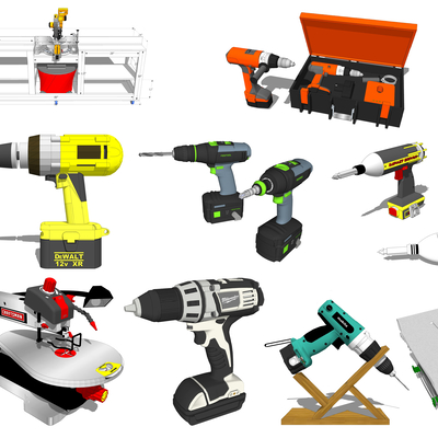  现代手电钻台锯工业设备su模型 