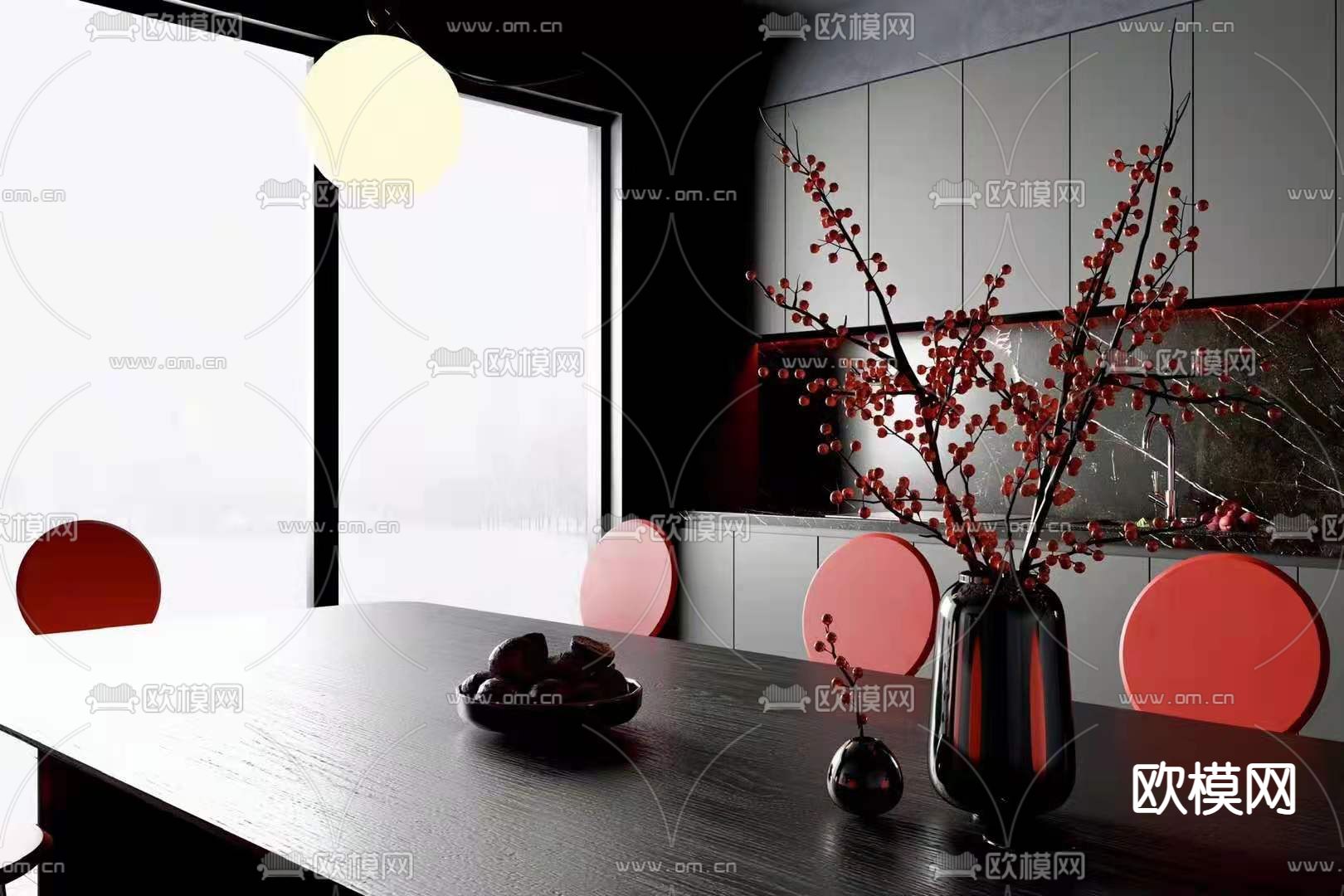 现代高级灰餐厅3d模型下载（渲染图5）