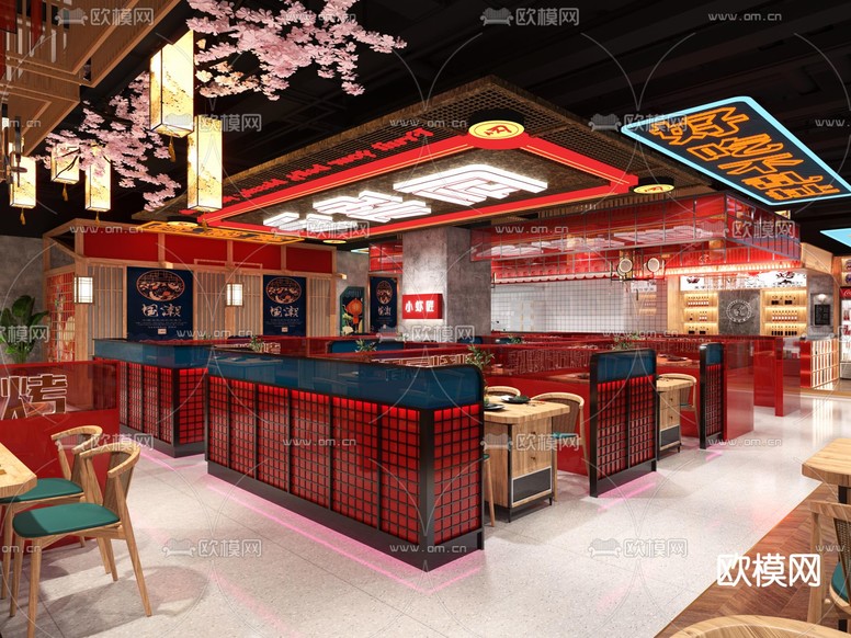 新中式國潮風火鍋店3d模型下載(渲染圖5)