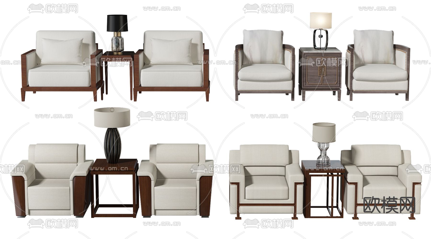 新中式接待休闲沙发su模型下载（渲染图1）