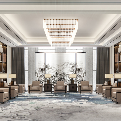  新中式贵宾接待室su模型 