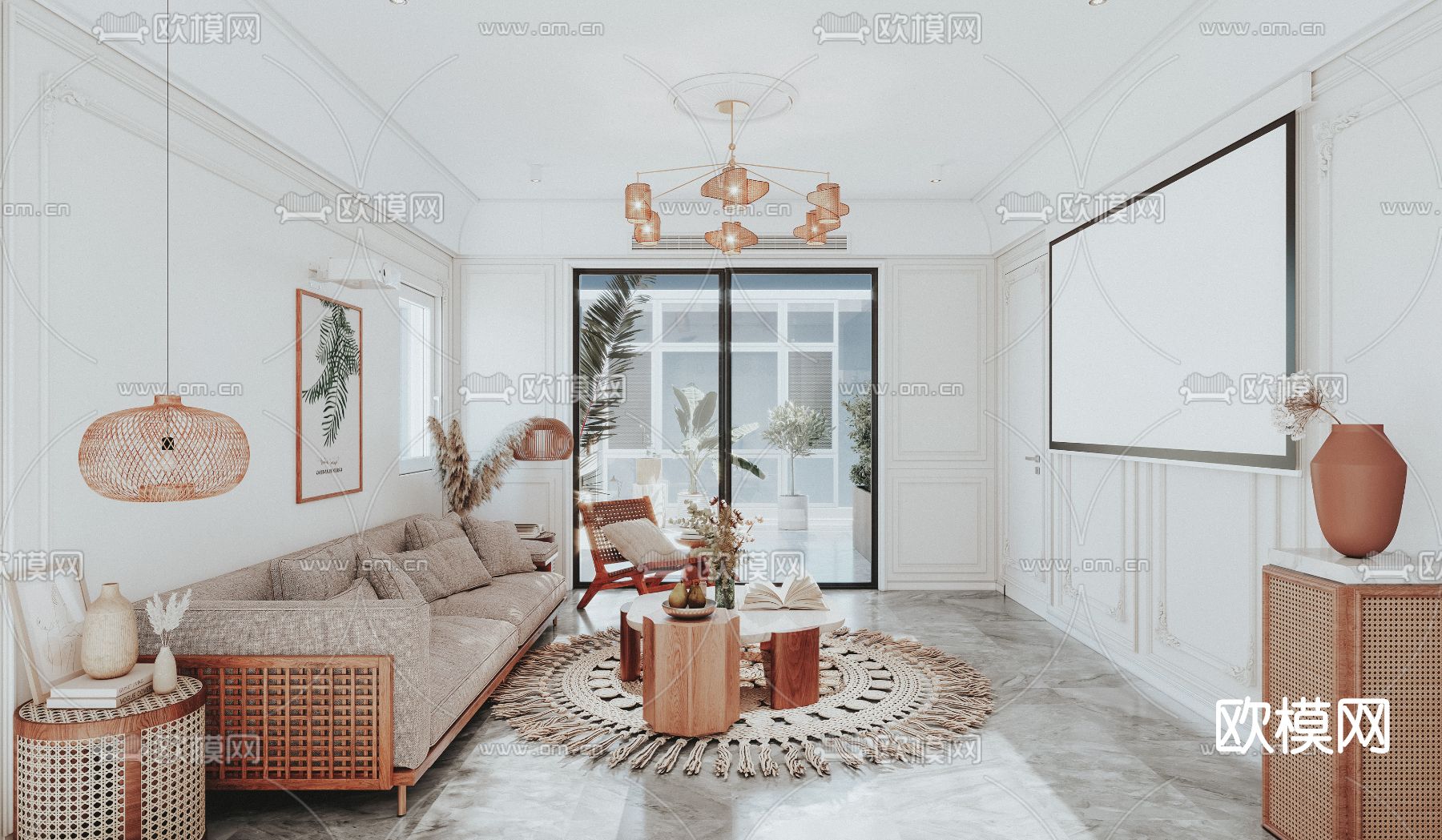 北欧复式客厅3d模型下载（渲染图1）