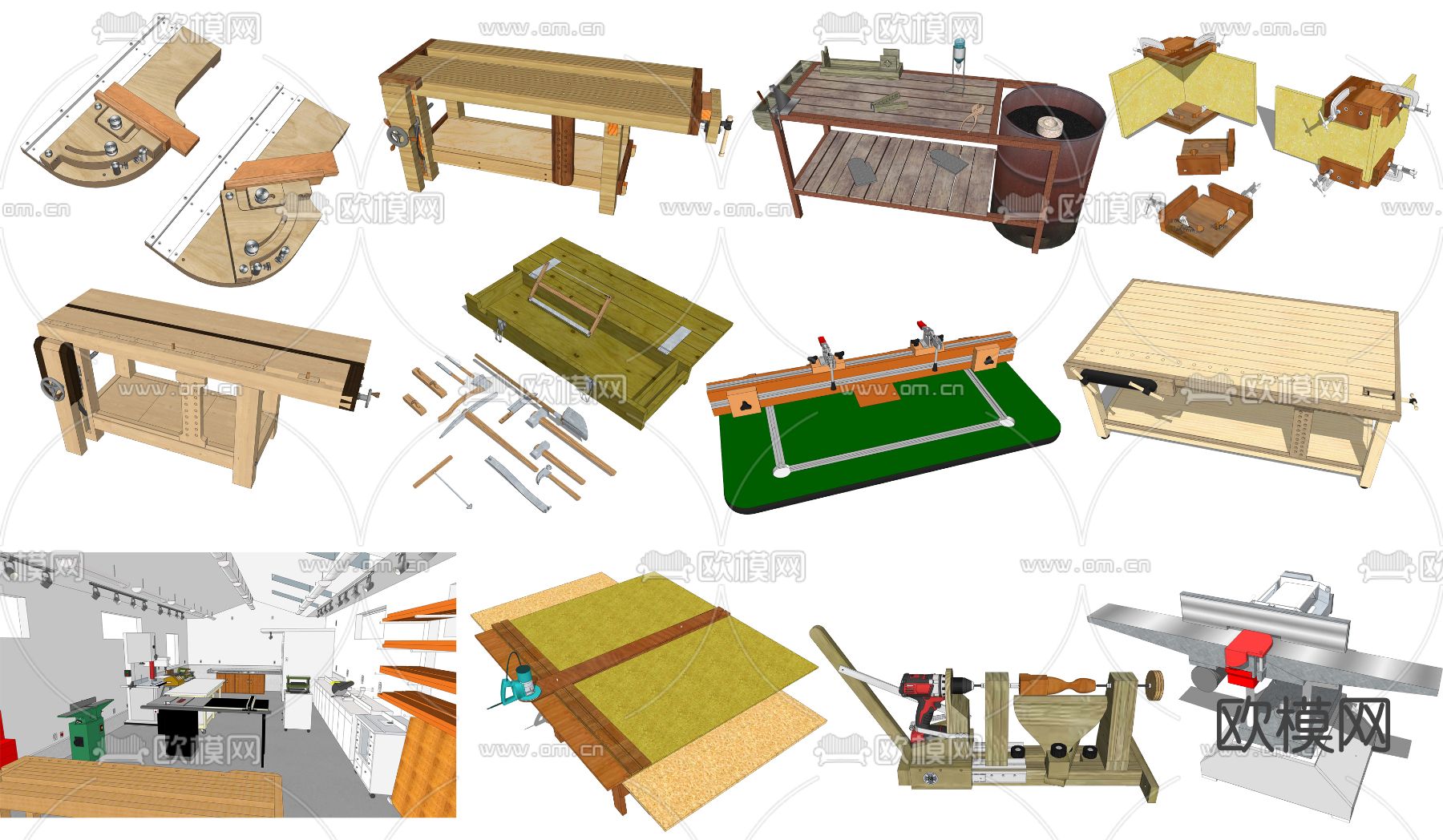 现代龙门刨床木工设备su模型下载