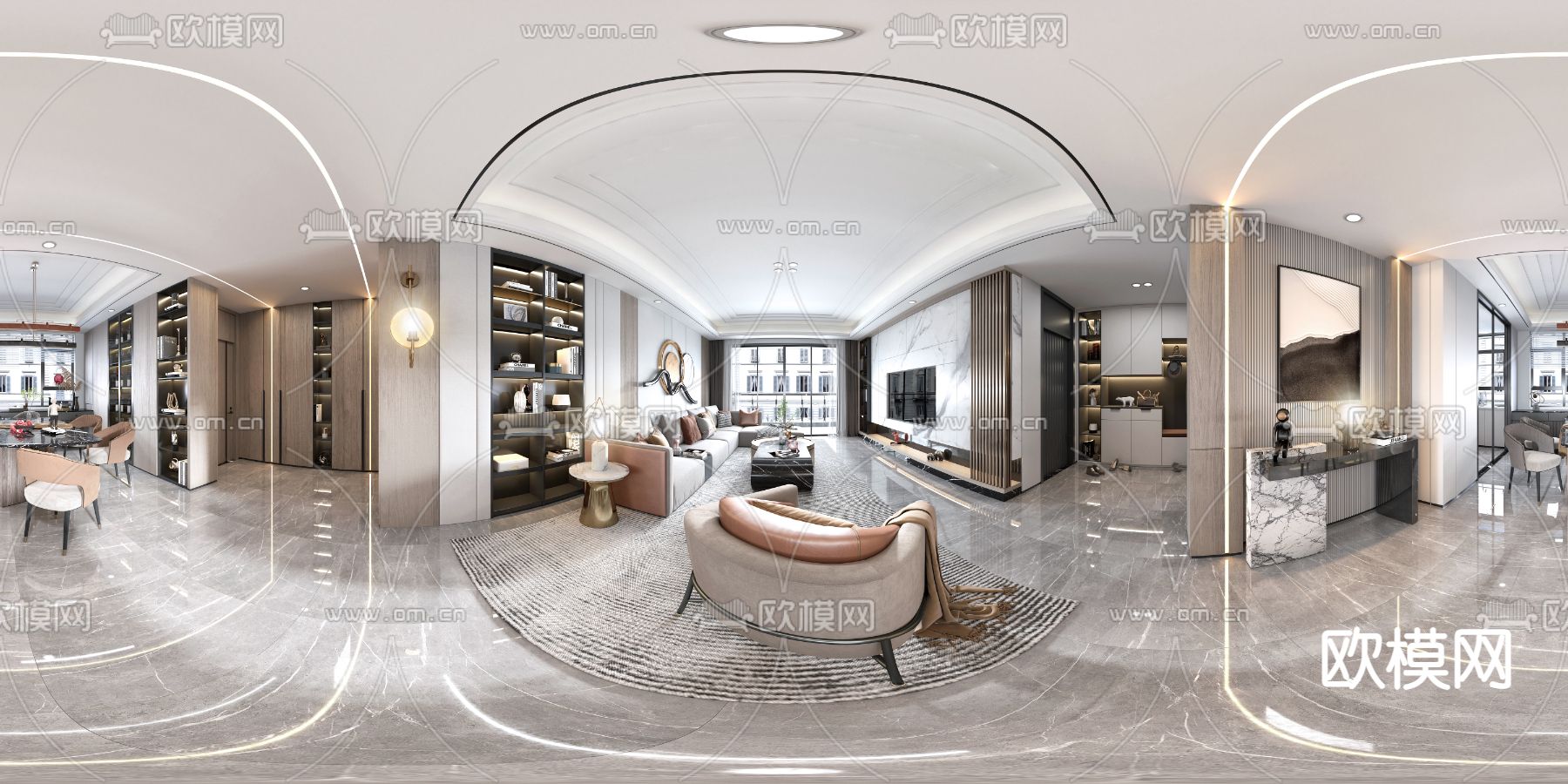 现代轻奢客餐厅vr全景3d模型