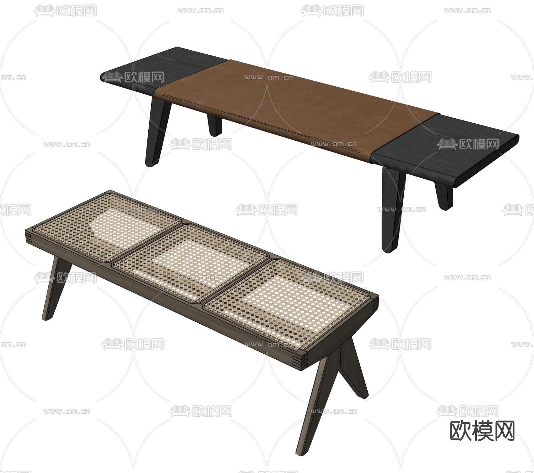 新中式长凳su模型下载