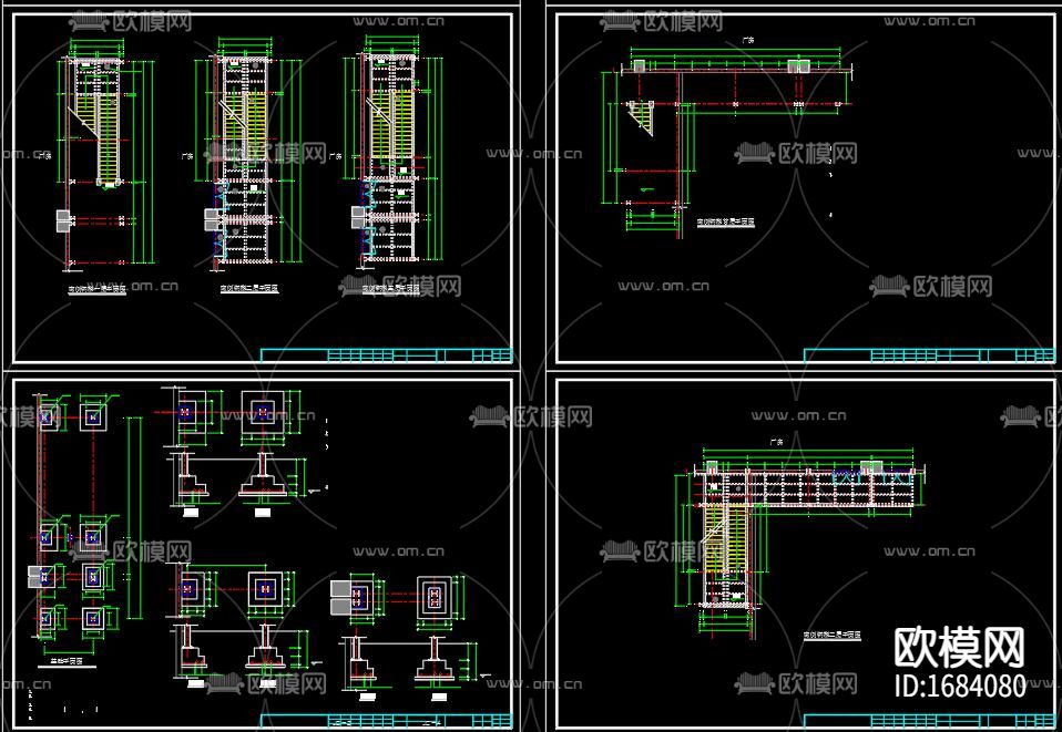 室外钢爬梯结构施工图下载（渲染图2）