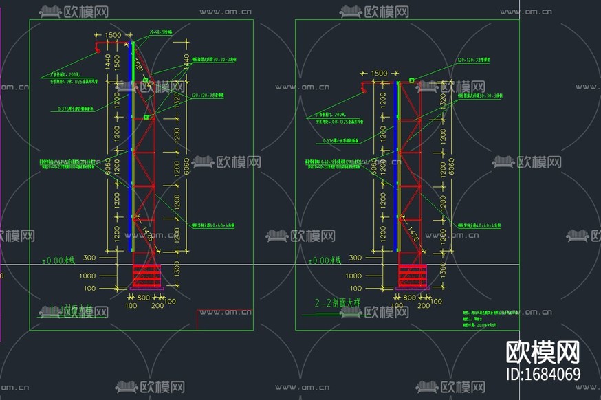 某钢结构大型户外广告牌结构设计图下载(渲染图4)