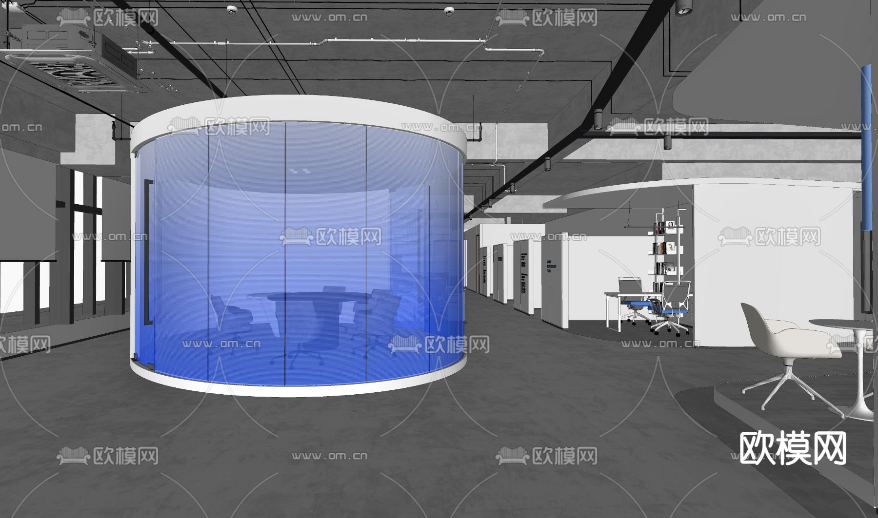 现代办公室会议室su模型下载（渲染图4）