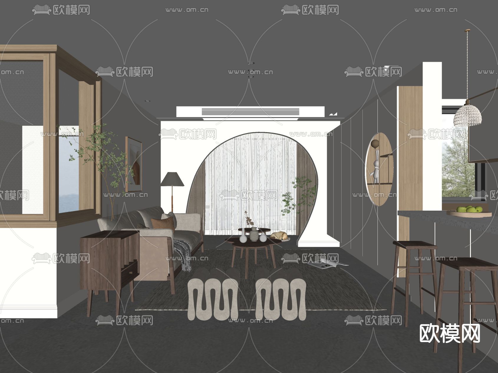 北欧客厅su模型下载（渲染图2）