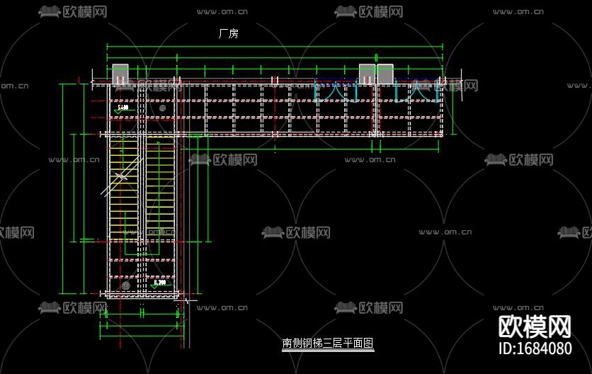 室外钢爬梯结构施工图下载（渲染图1）