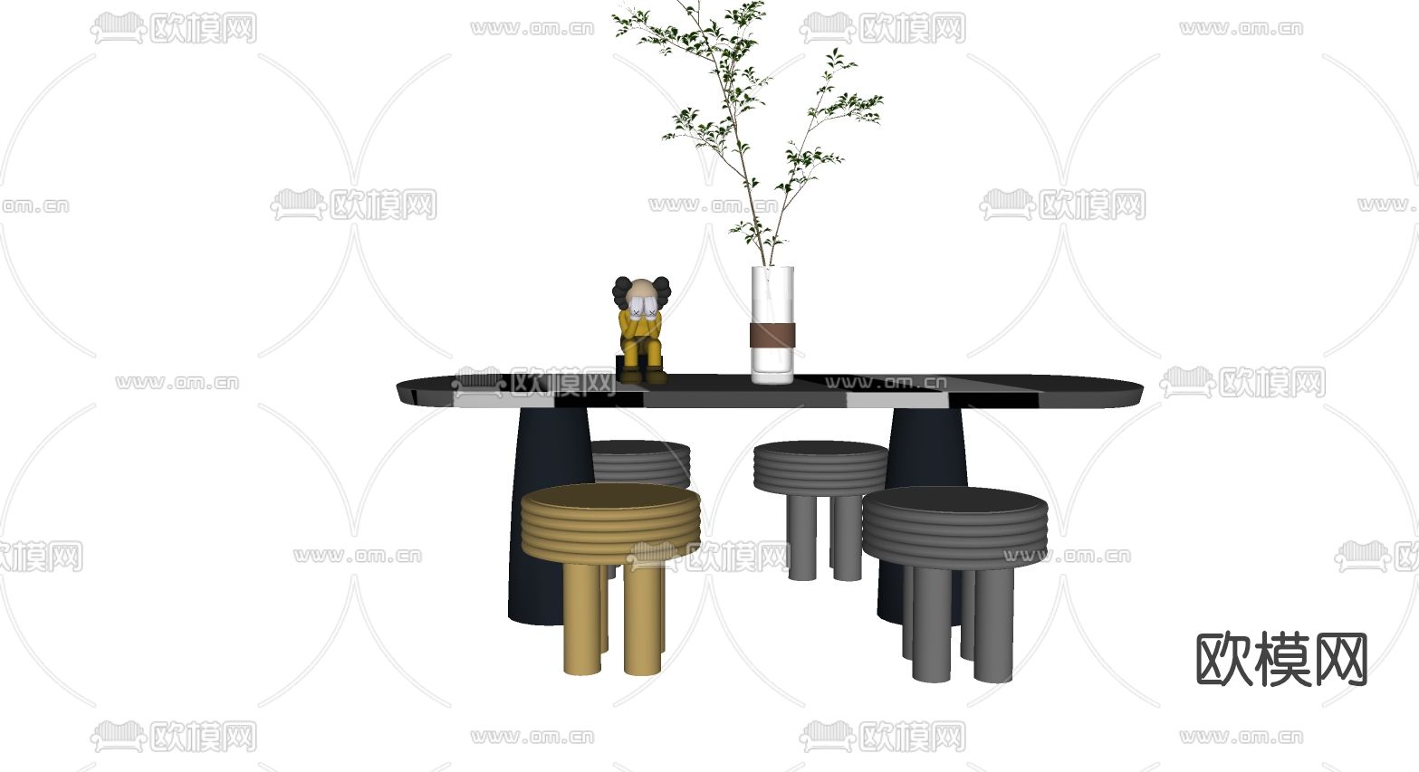 现代椭圆儿童桌椅su模型下载（渲染图2）