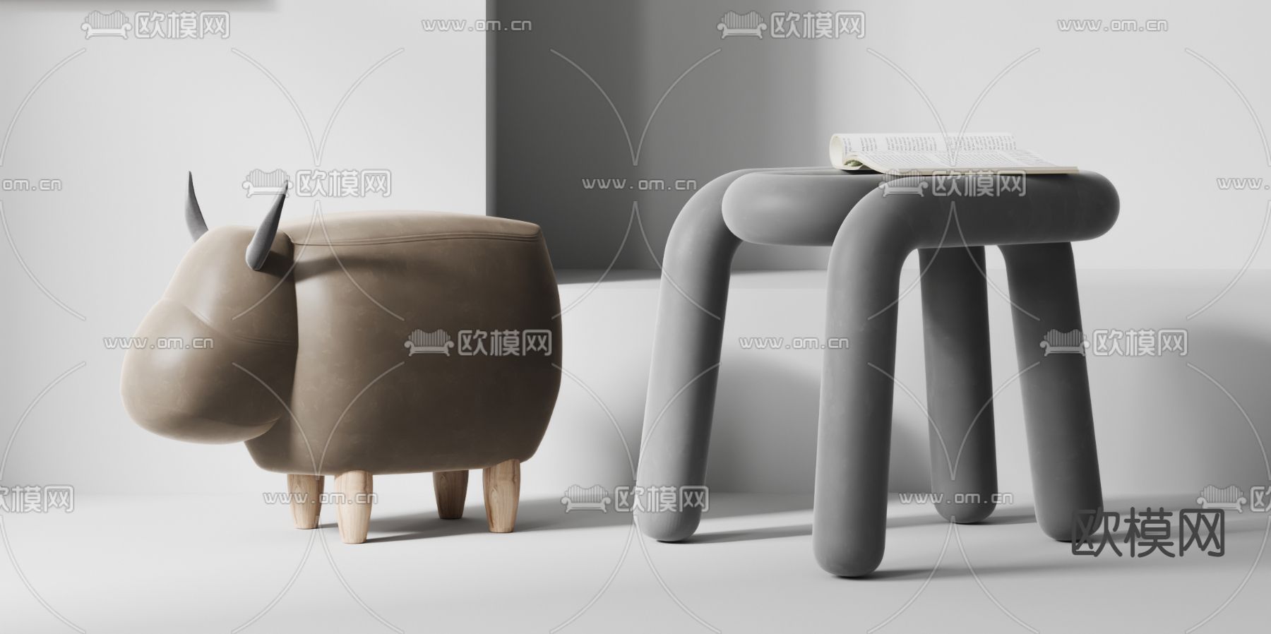现代皮革凳子3d模型