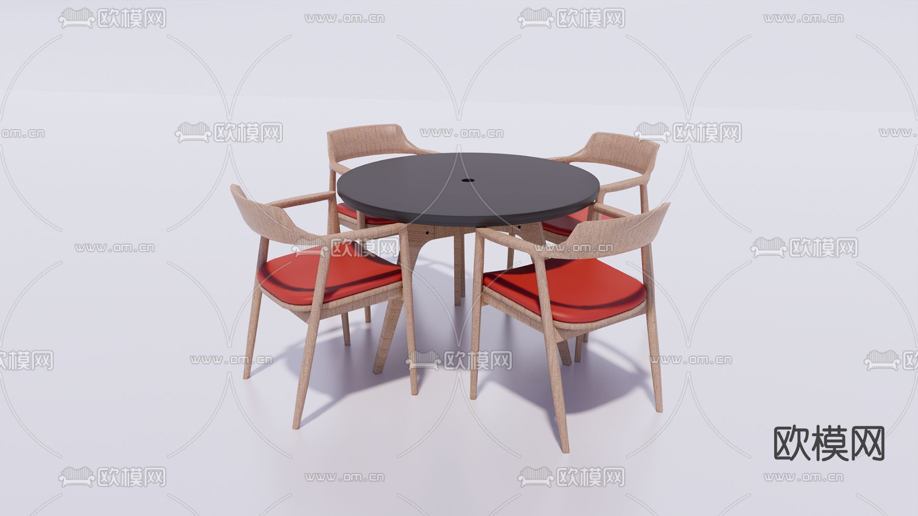现代圆形餐桌椅su模型下载（渲染图1）