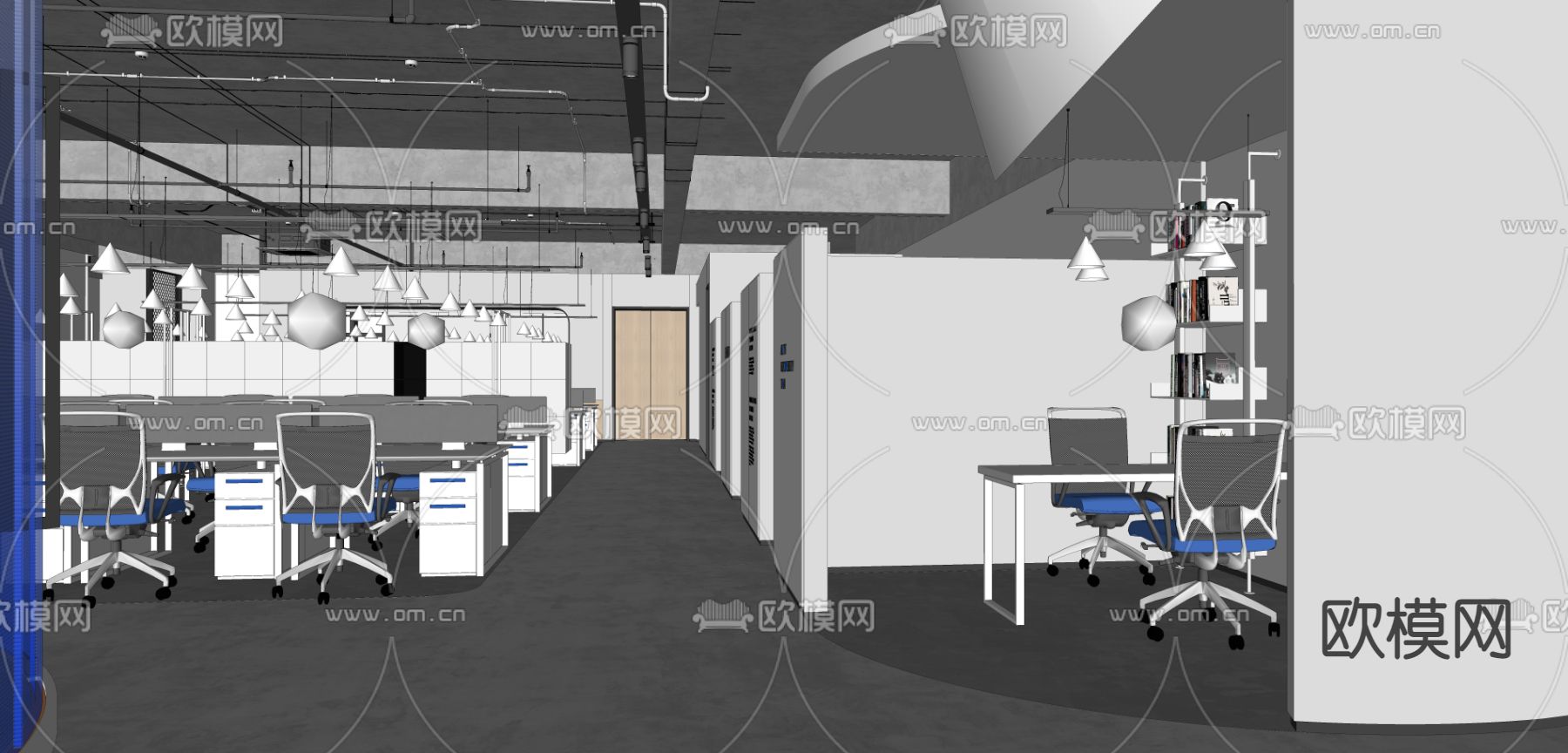 现代办公室会议室su模型下载（渲染图3）