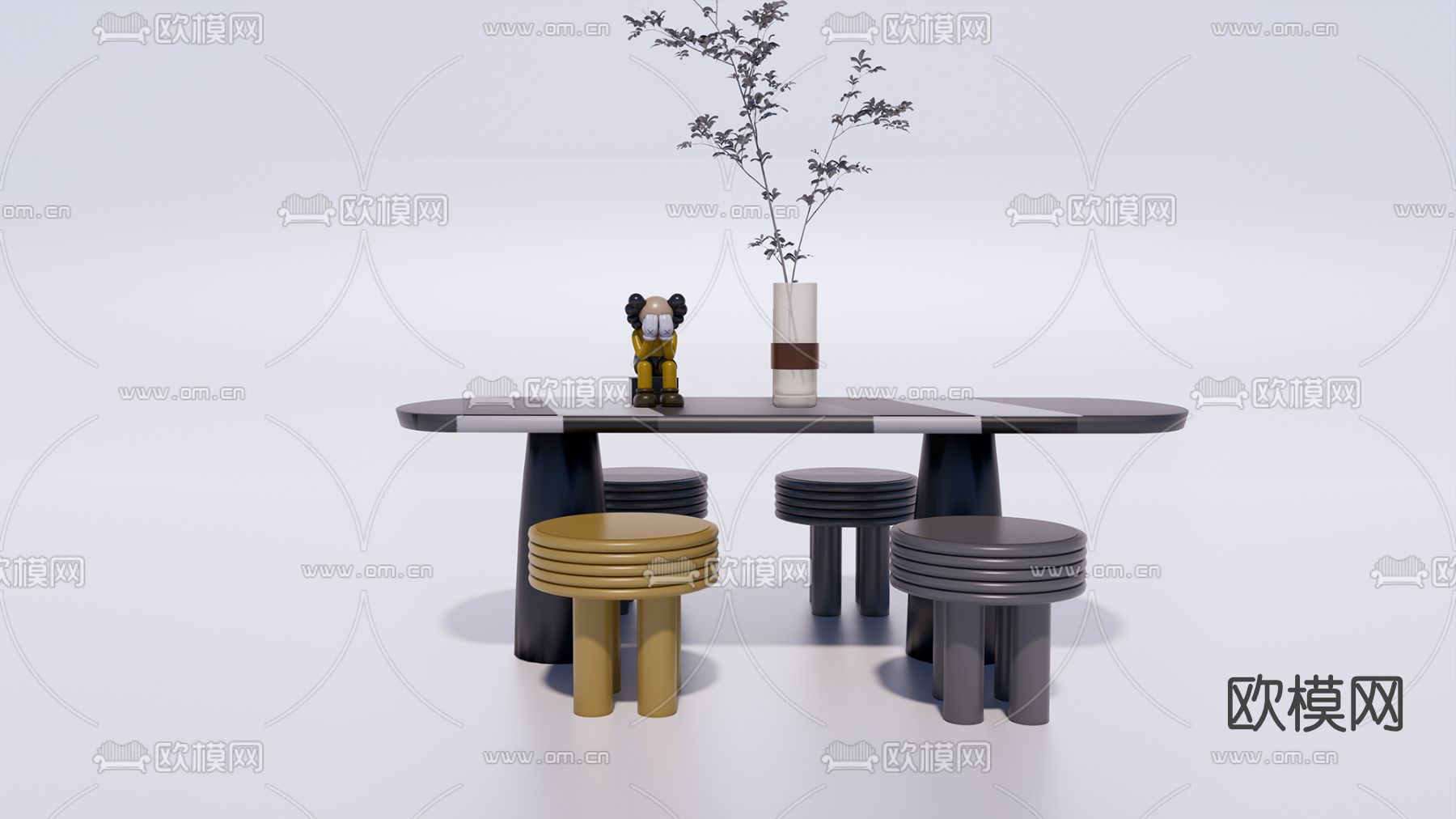 现代椭圆儿童桌椅su模型下载（渲染图1）