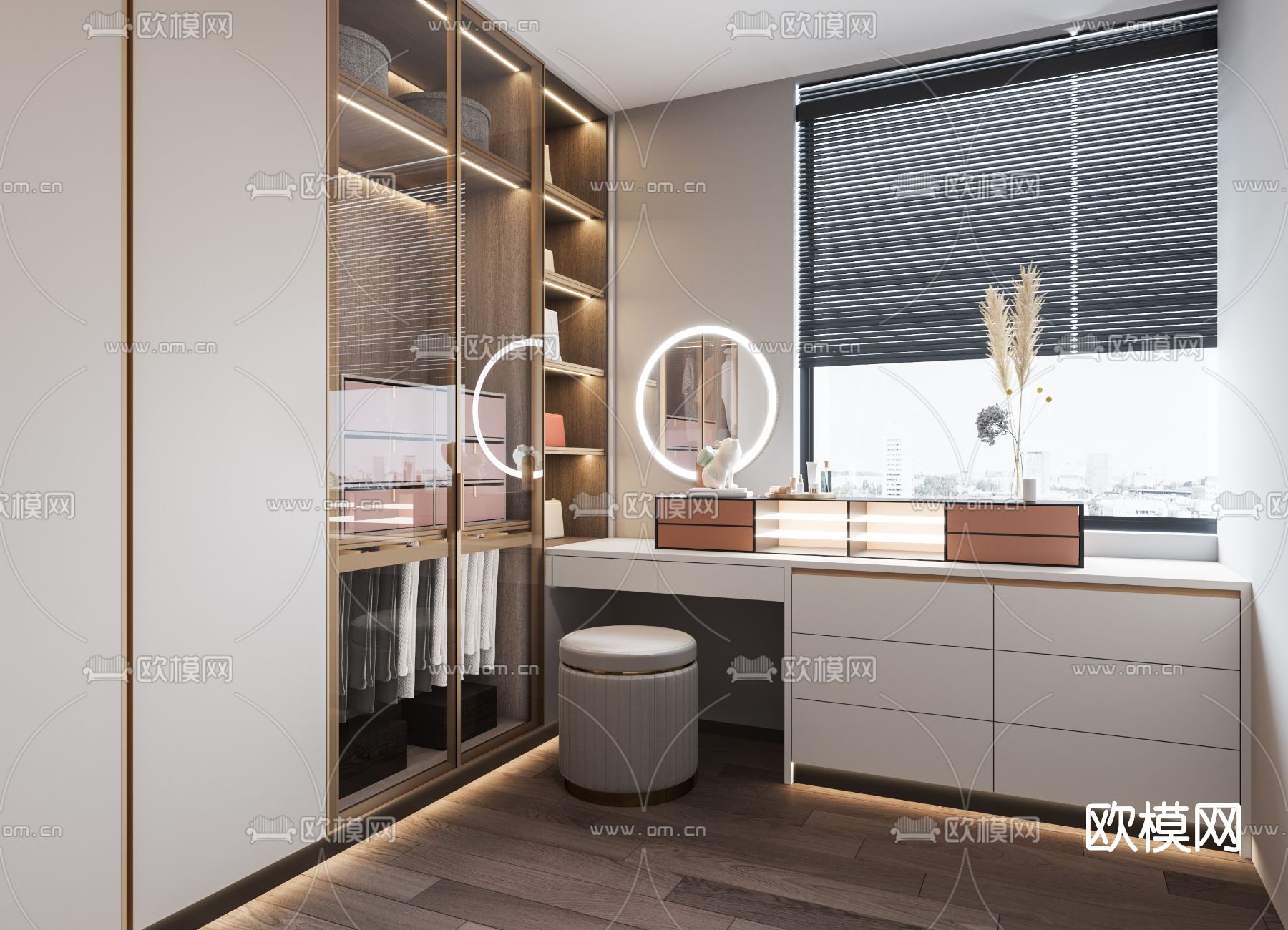 现代轻奢衣帽间3d模型下载（渲染图2）