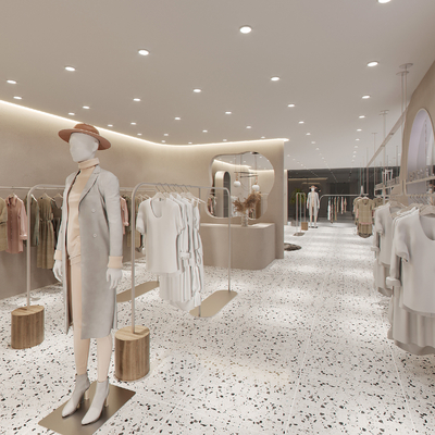  侘寂风女装服装店su模型 