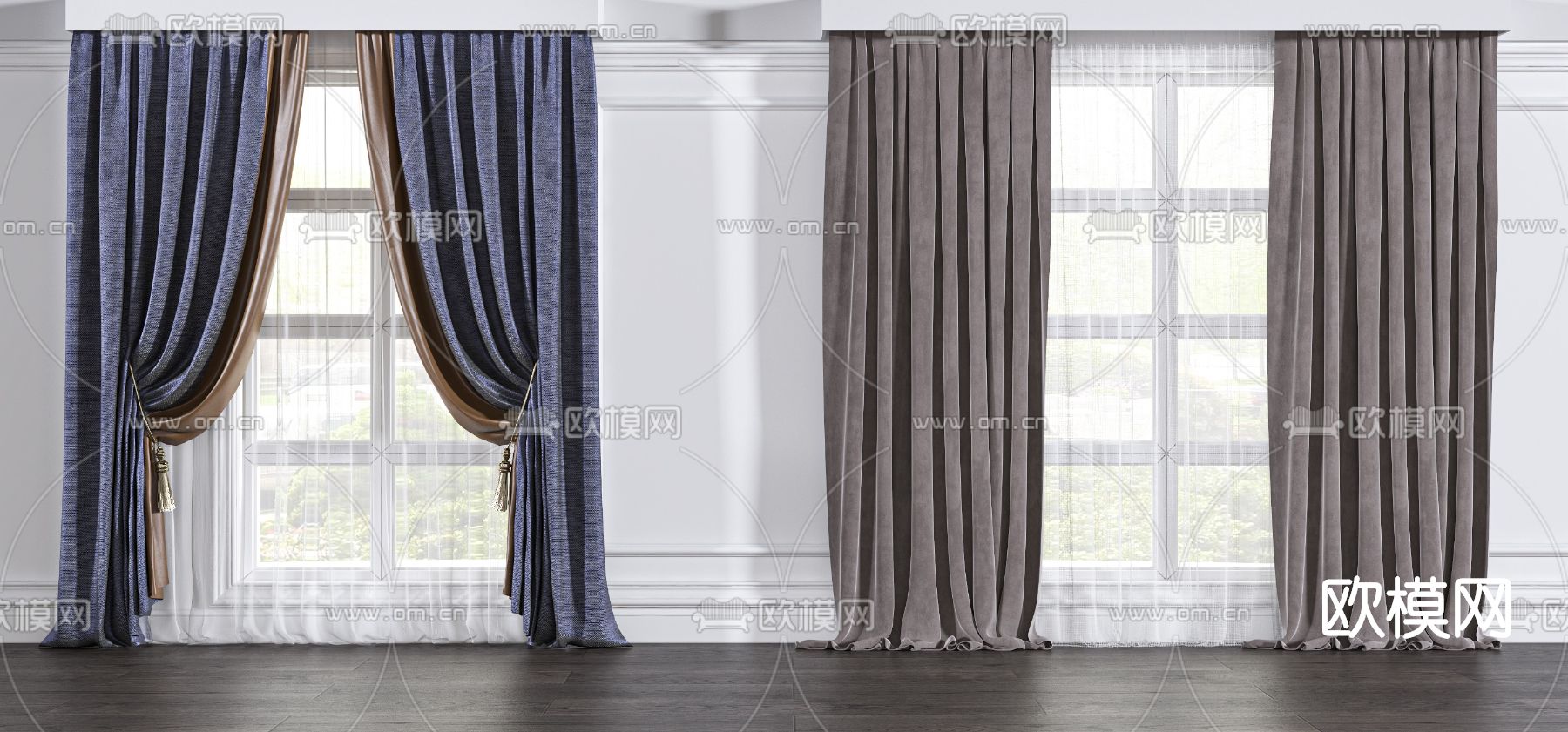 现代布艺窗帘3d模型