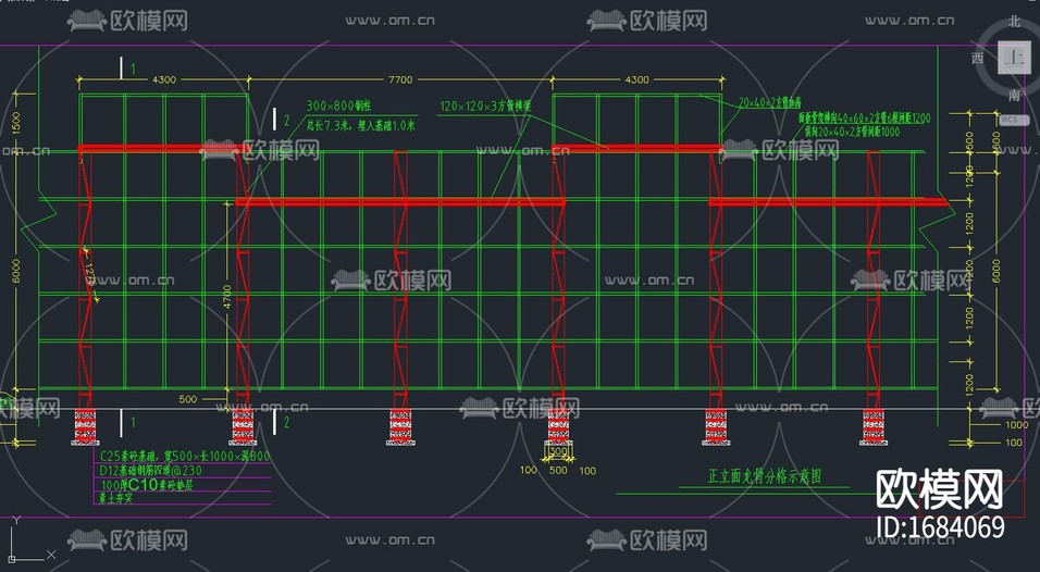 某钢结构大型户外广告牌结构设计图下载(渲染图1)