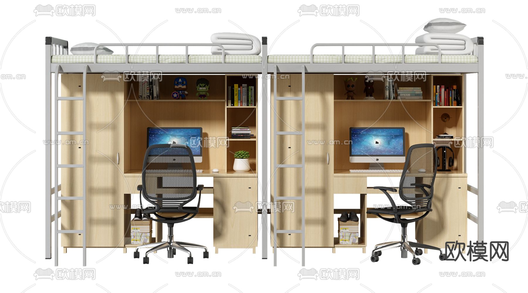 现代学生宿舍上下床3d模型下载
