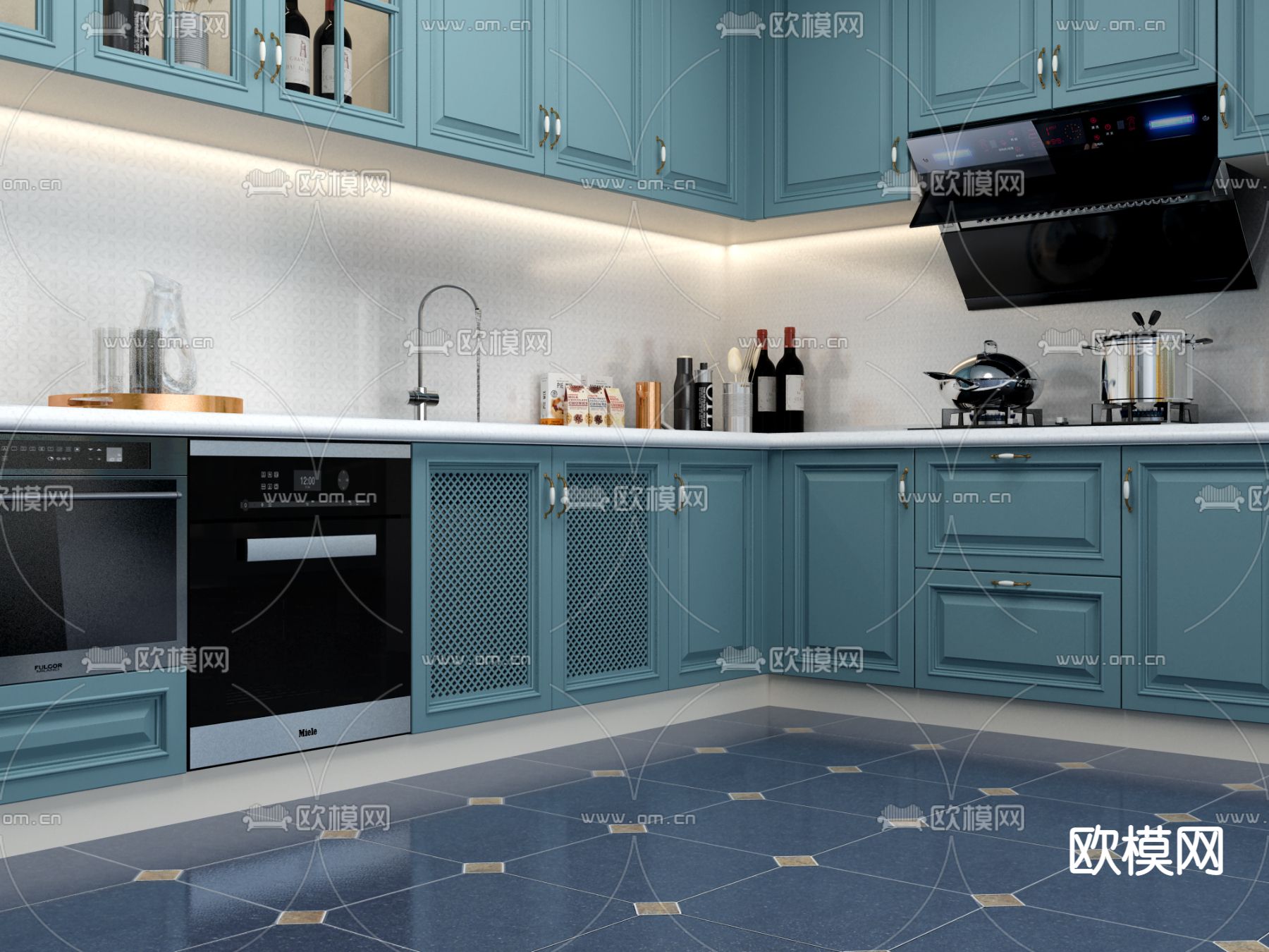 欧式橱柜操作台3d模型下载（渲染图2）
