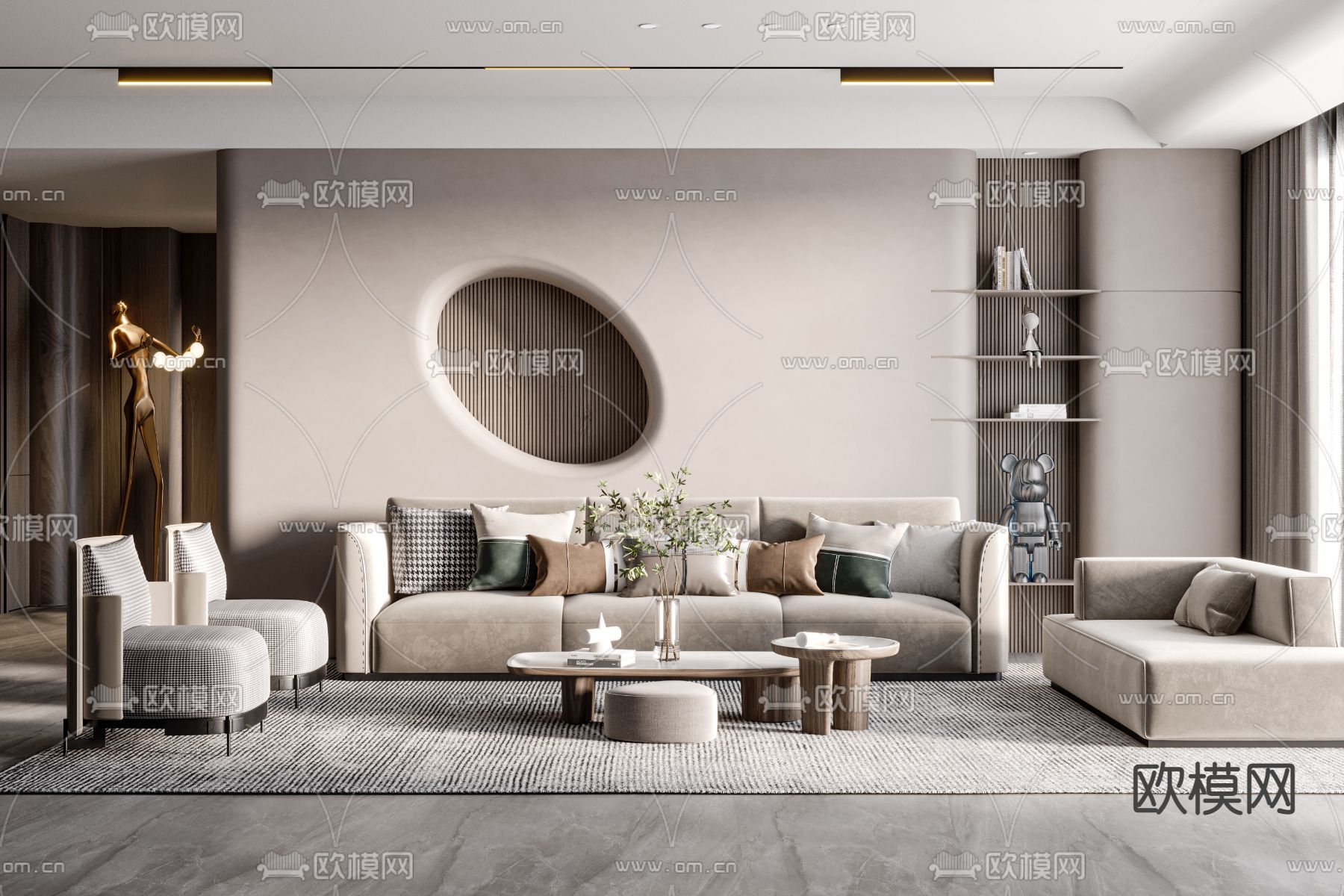 现代布艺沙发组合3d模型